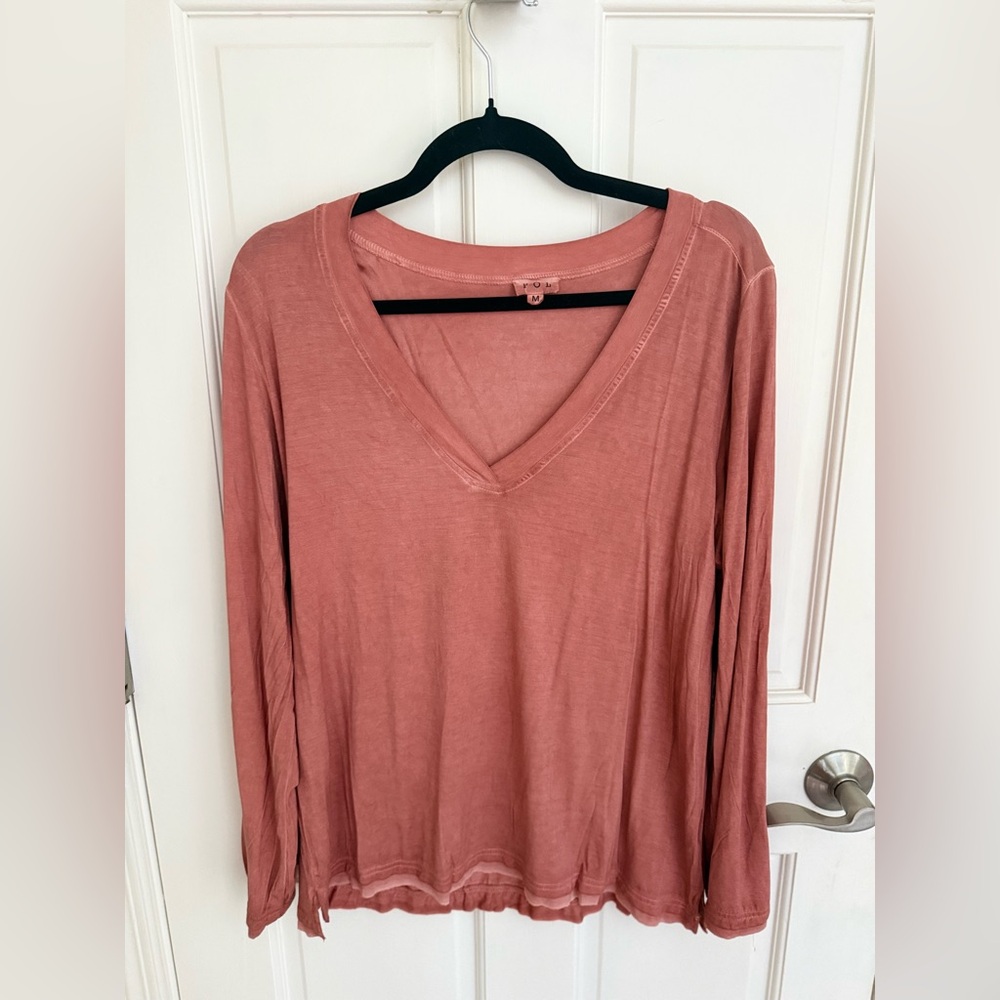 POL Women's V-Neck Long Sleeve‎ Top - Dusty Orange